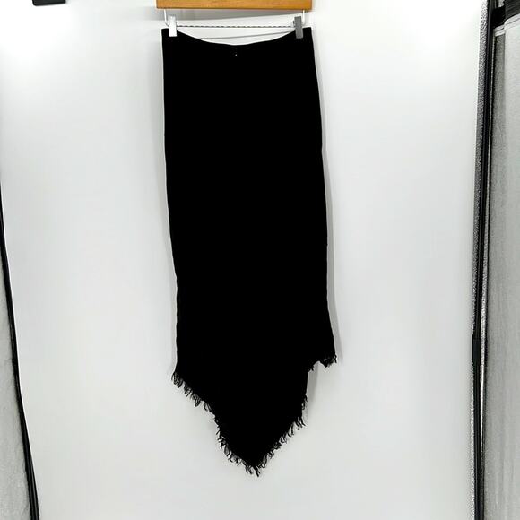 L'AGENCE Front Zipper Frayed Hem Midi Skirt - Black - Small - New without tags